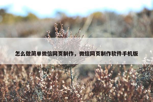 怎么做简单微信网页制作，微信网页制作软件手机版