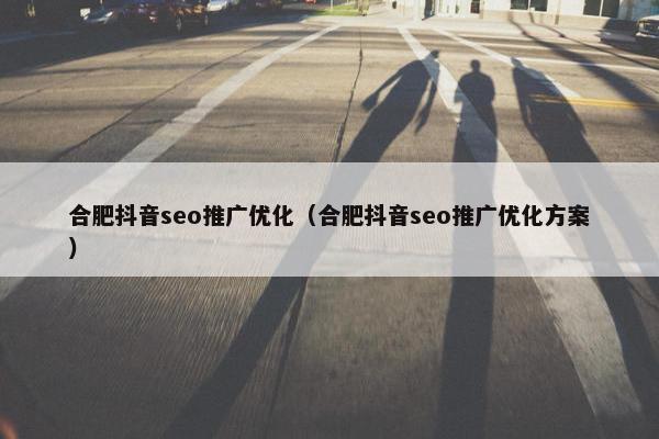 合肥抖音seo推广优化（合肥抖音seo推广优化方案）