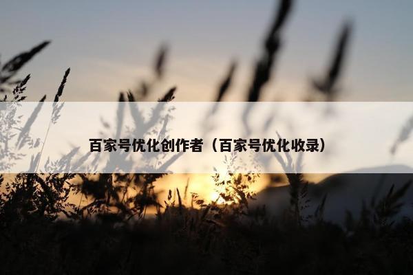 百家号优化创作者（百家号优化收录）