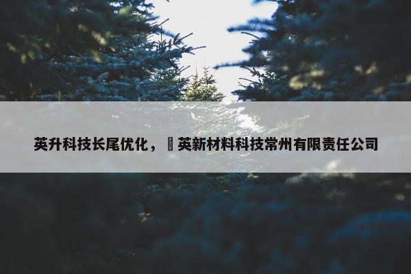 英升科技长尾优化，昇英新材料科技常州有限责任公司