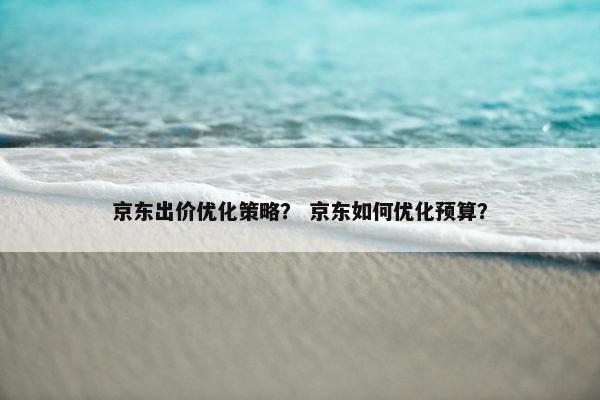 京东出价优化策略？ 京东如何优化预算？