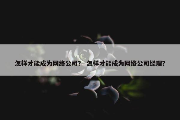 怎样才能成为网络公司？ 怎样才能成为网络公司经理？
