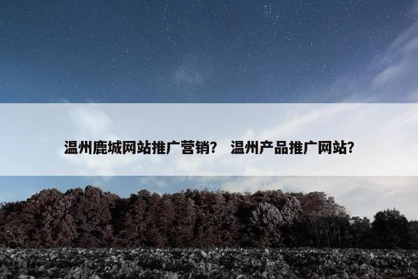 温州鹿城网站推广营销？ 温州产品推广网站？