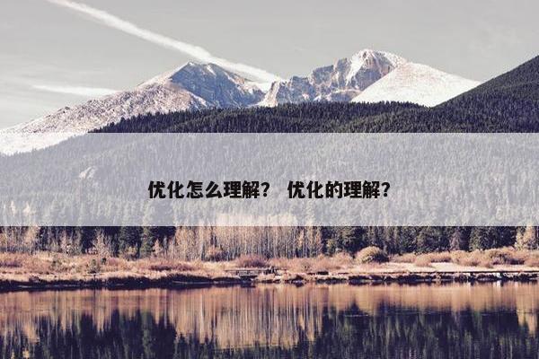 优化怎么理解？ 优化的理解？